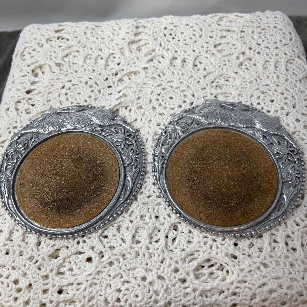 Rabbit Wine Bottle Coaster Arthur Court Vintage Set Of (2) Two Aluminum 1980